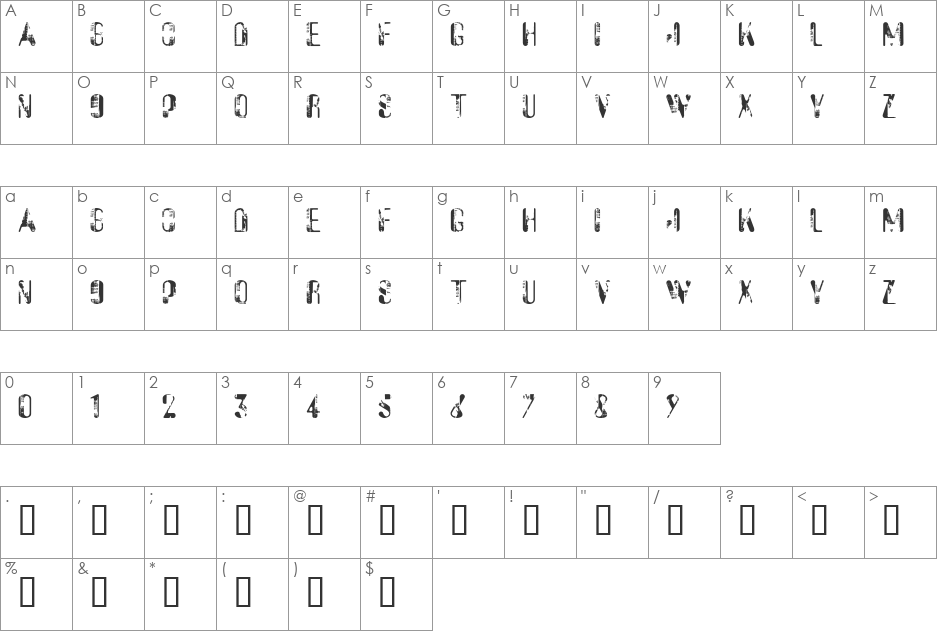 Sucata Spacial font character map preview