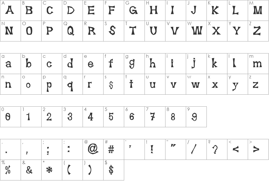 Suehirogari font character map preview