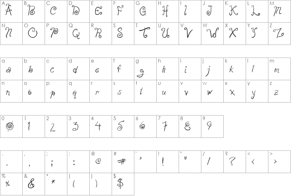 Sugarbush 10v font character map preview