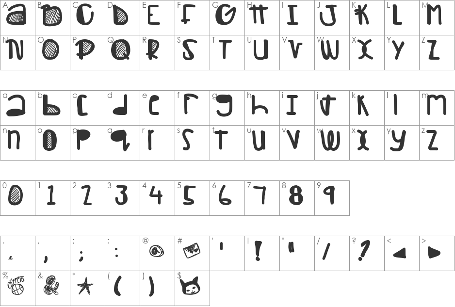 Sugarhill font character map preview