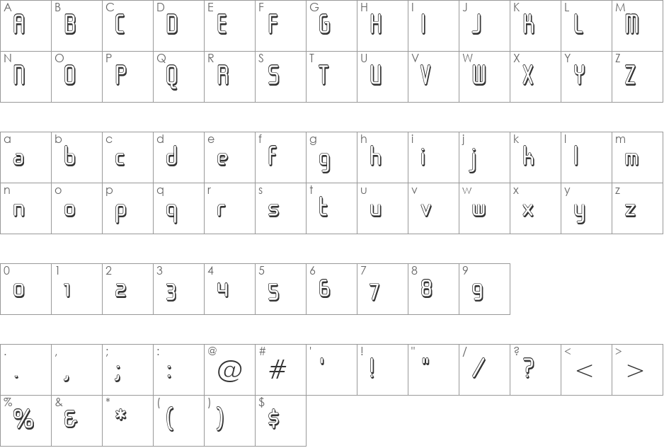 Sugarskin BTN Shadow font character map preview