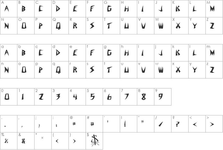 Suitribe font character map preview