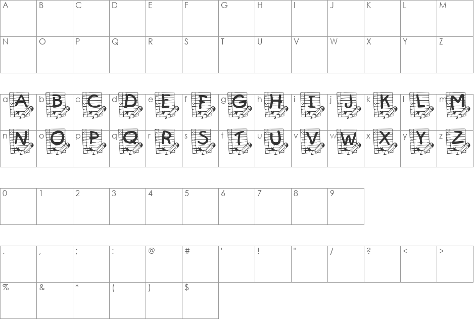 Summer's School Paper font character map preview