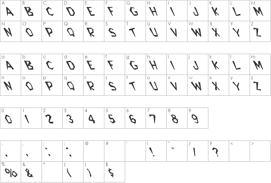 Bedrock-Light Extreme Lefty font character map preview