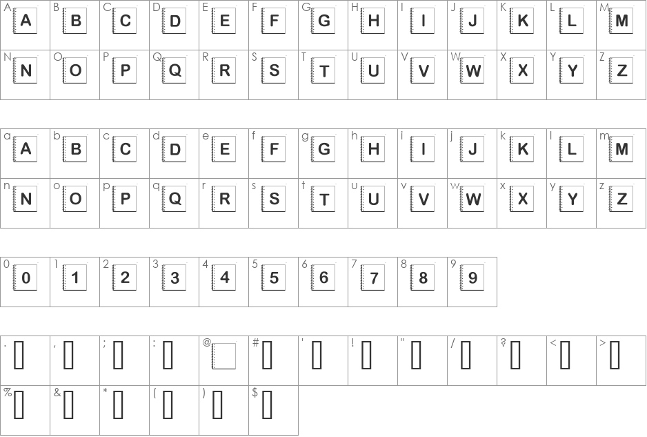 Summers Notebook font character map preview