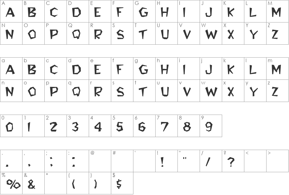 Bedrock-Light Wide font character map preview
