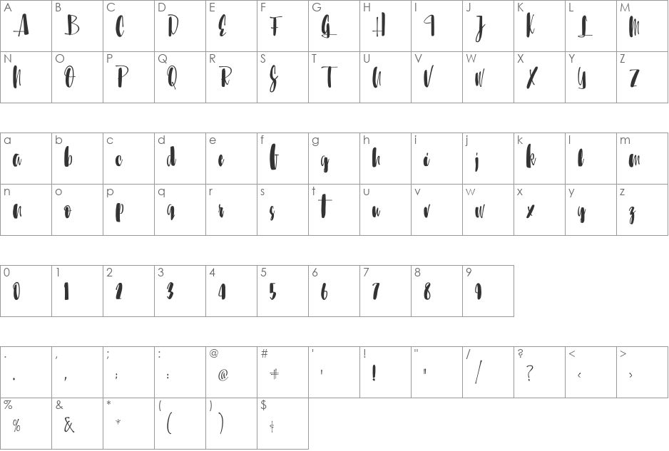 Sunbreath font character map preview