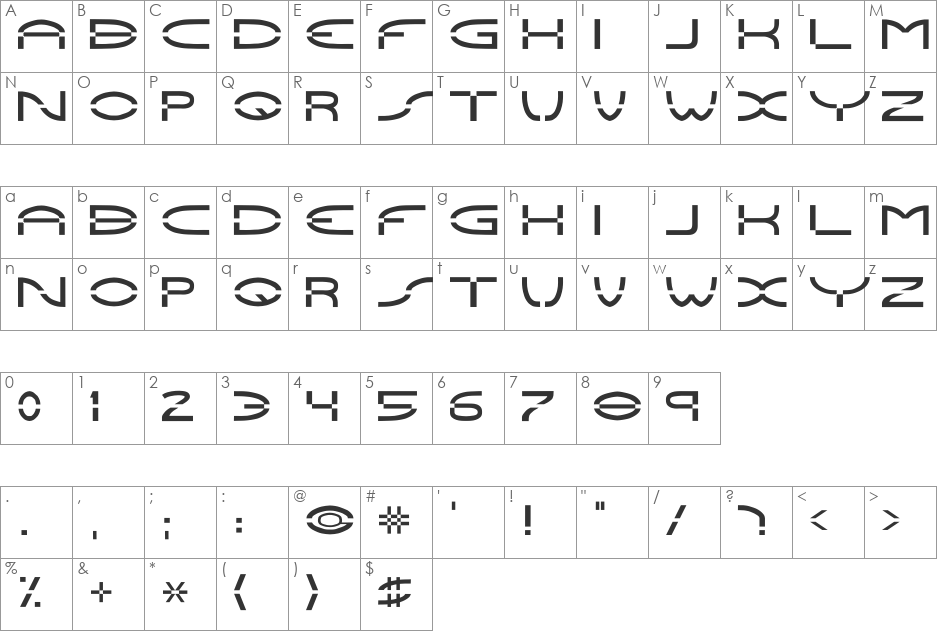 Sunc font character map preview