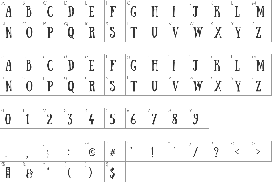 Sunday font character map preview