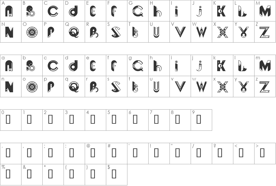 Sundays are Boring font character map preview