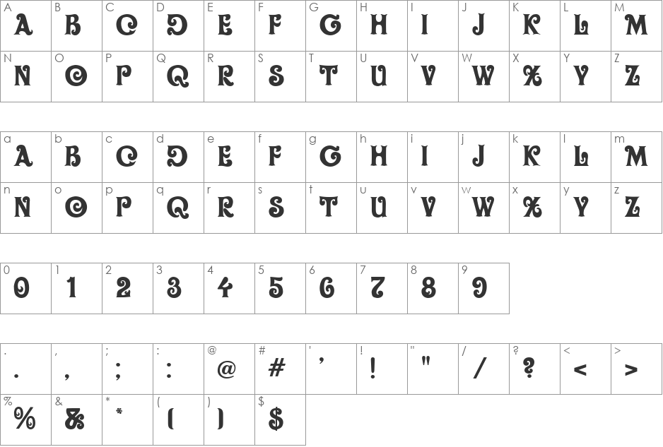 Sunflower font character map preview