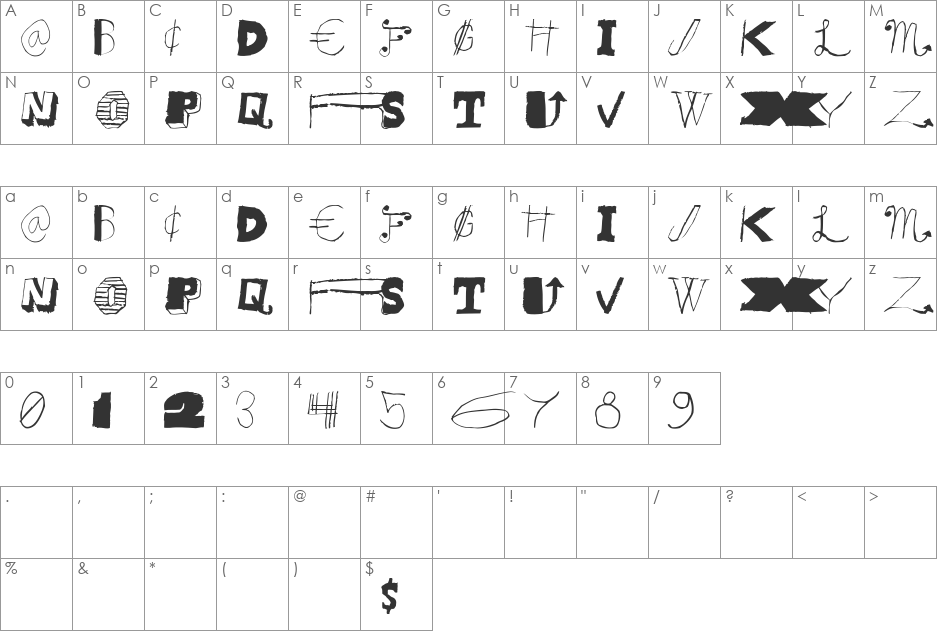 Sunflower Harvest font character map preview