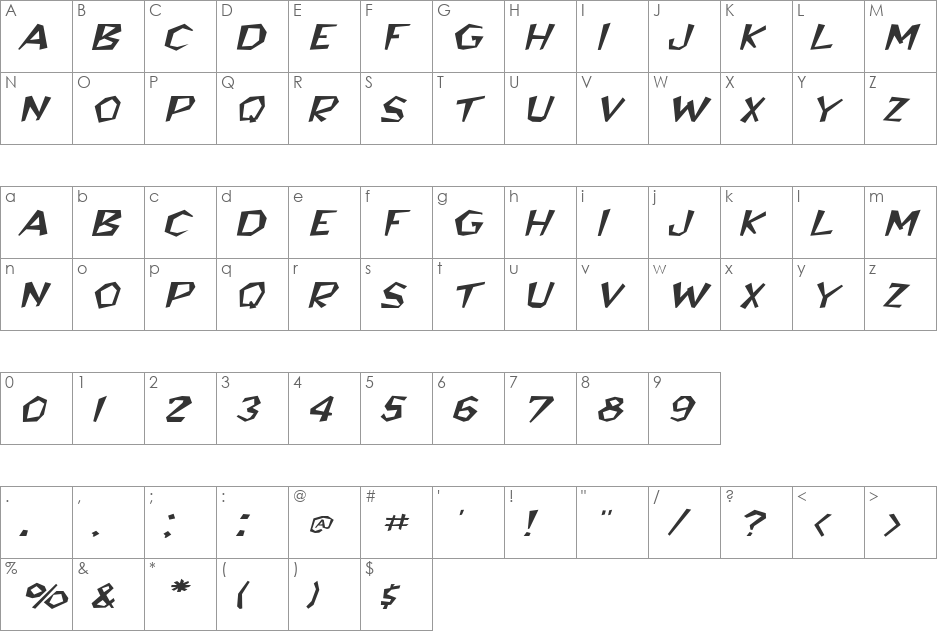 BedrockWide font character map preview