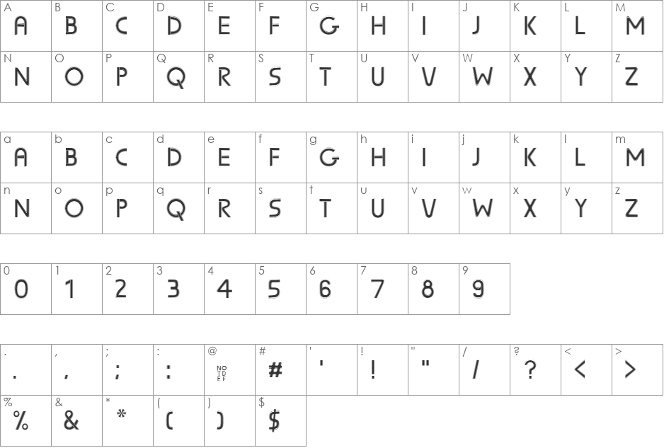 Sunscreen font character map preview