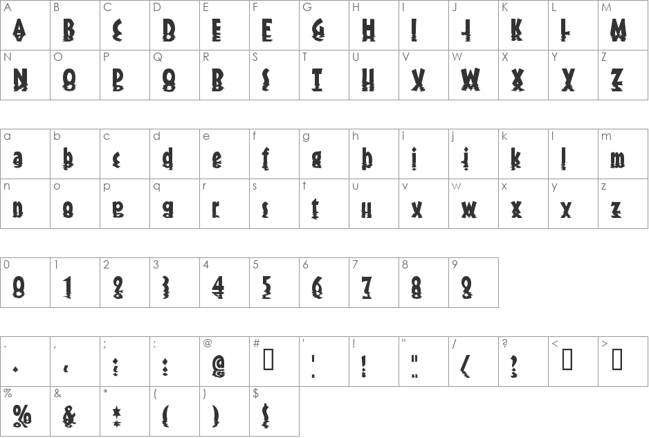 Sunset font character map preview
