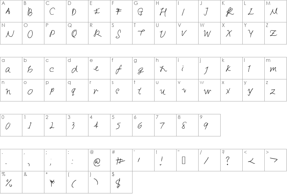 SunshineBlues font character map preview