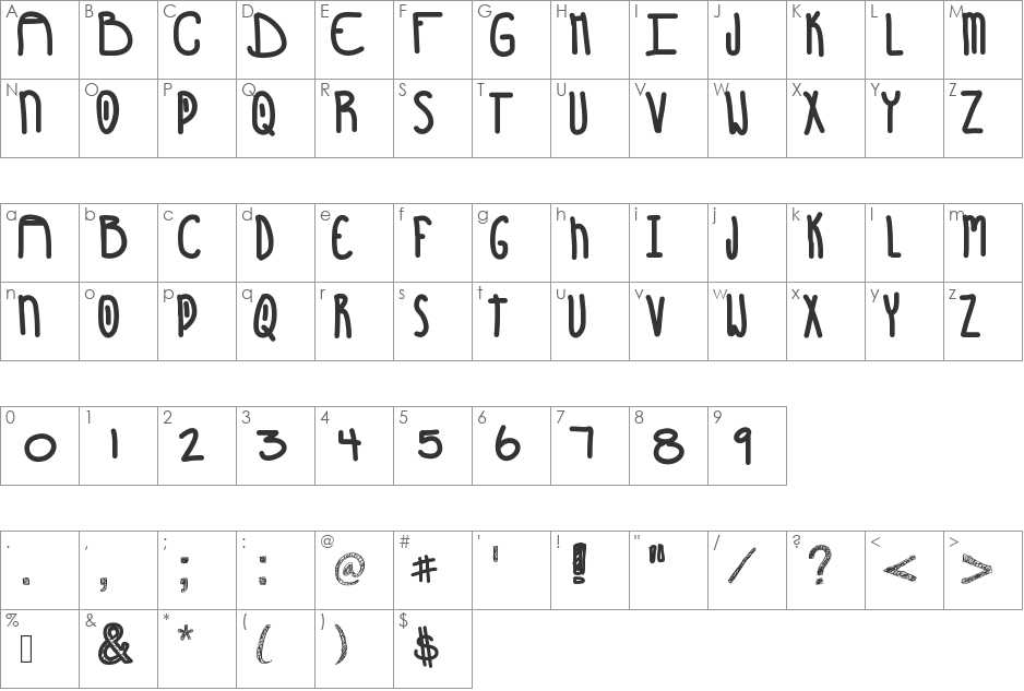 SunshinesComing font character map preview