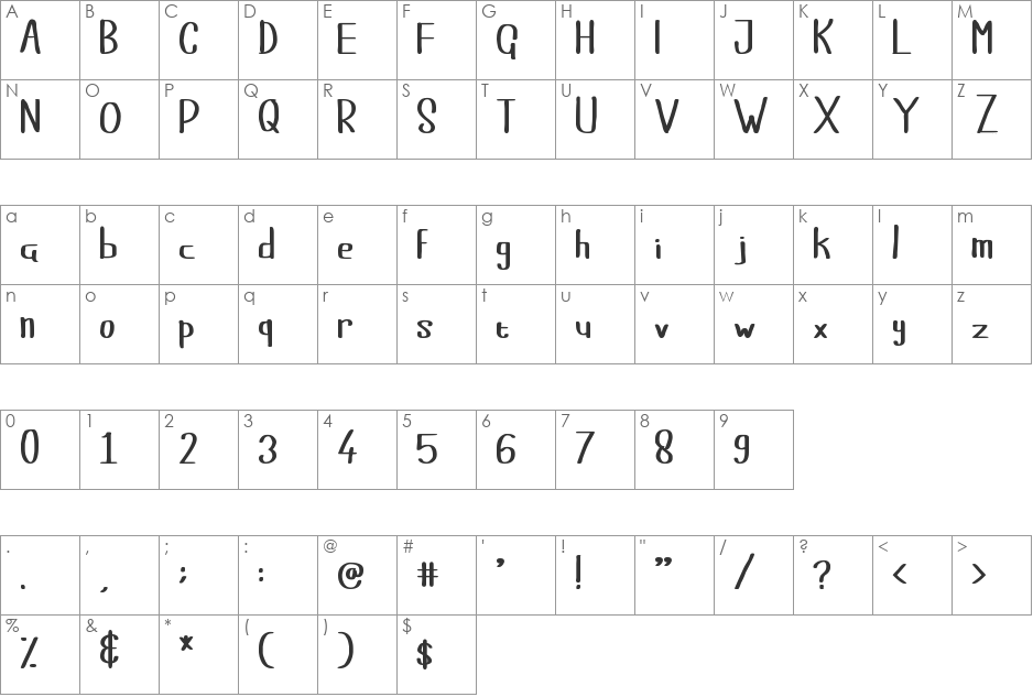 Bee-la font character map preview