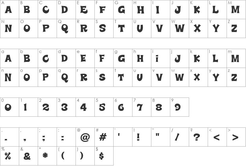 Super Delicious BTN font character map preview
