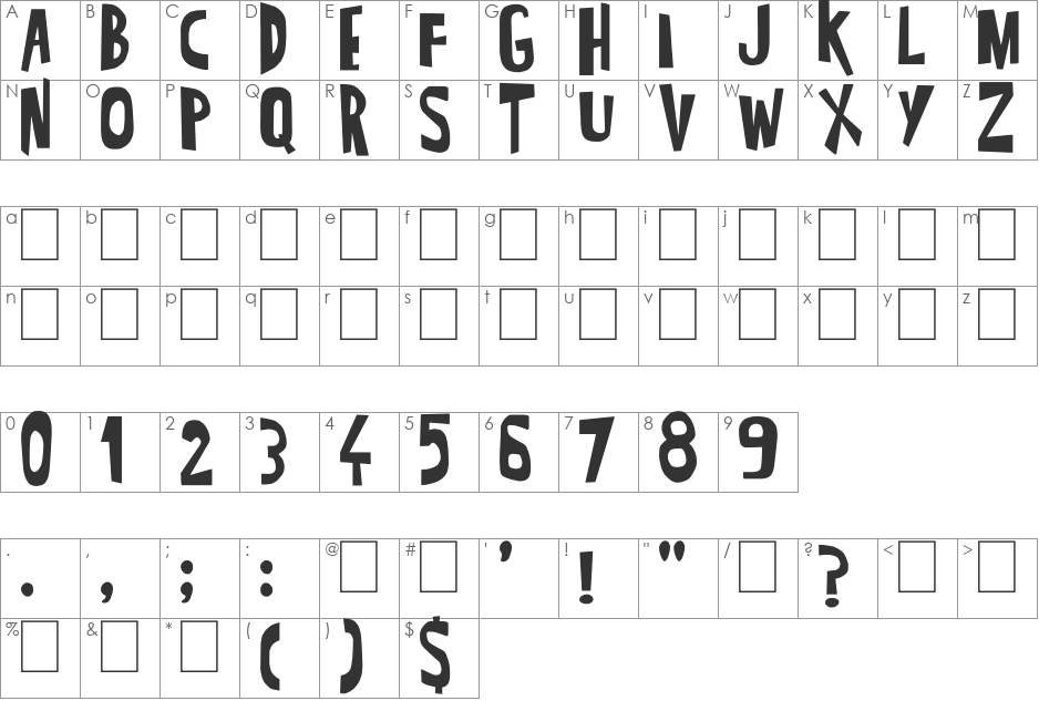 SUPER MODERN font character map preview