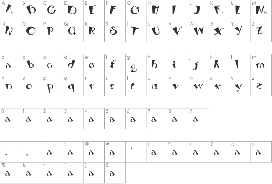 Beebop font character map preview