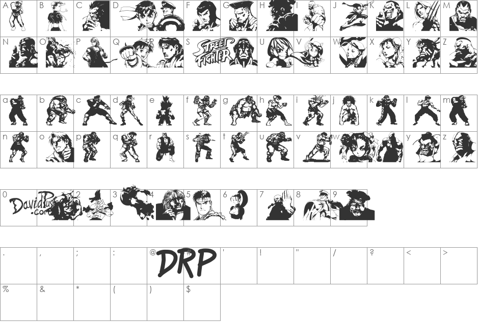 Super Street Fighter Hyper Fonting font character map preview