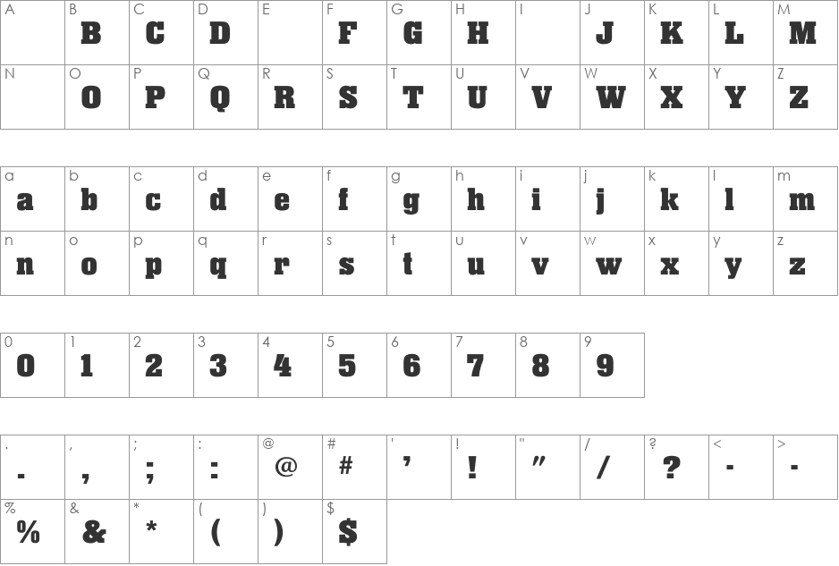 SuperbaBold font character map preview