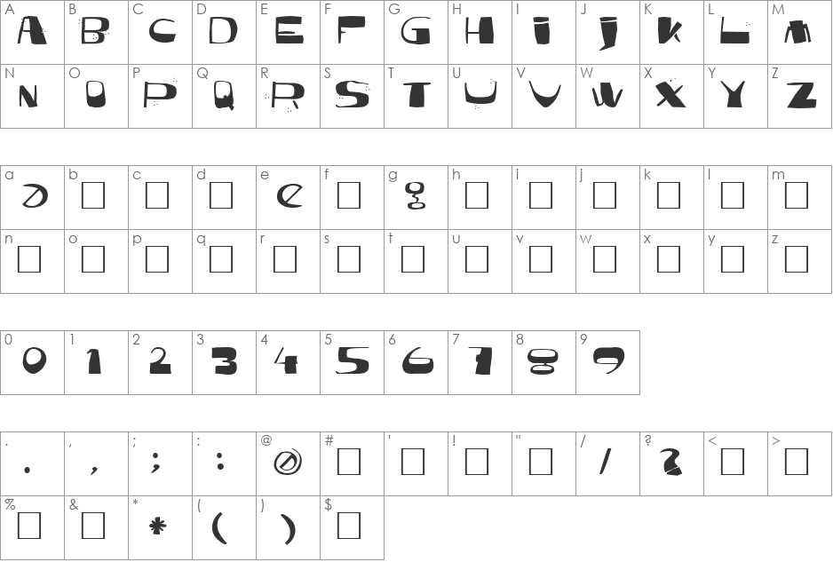 Superbal font character map preview