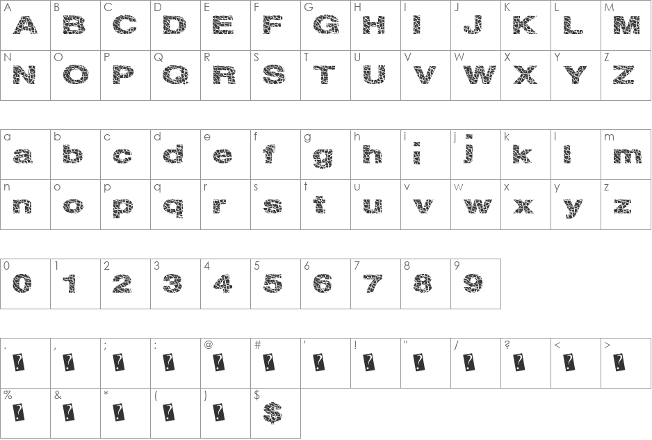 SuperCracks font character map preview
