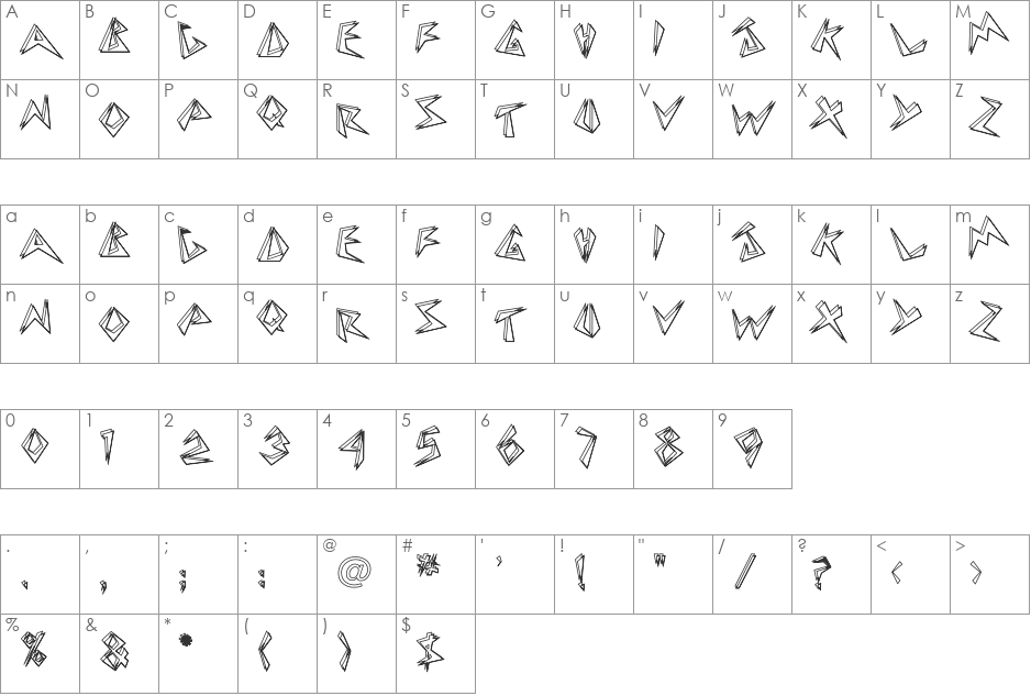 BeeBopp Hollow font character map preview