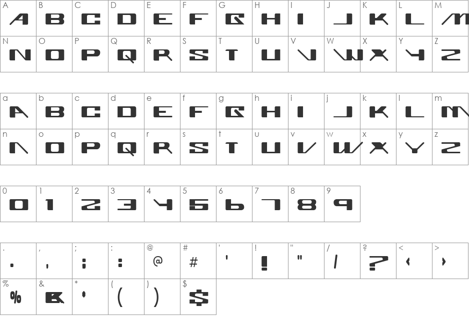 Superglue font character map preview