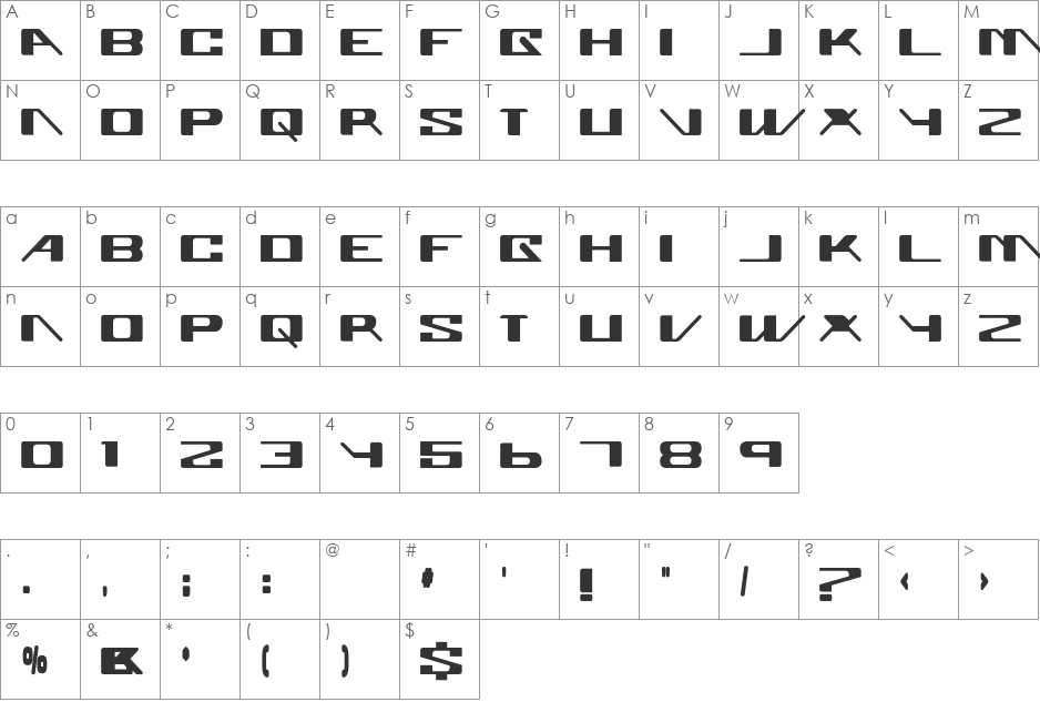 Superglue font character map preview