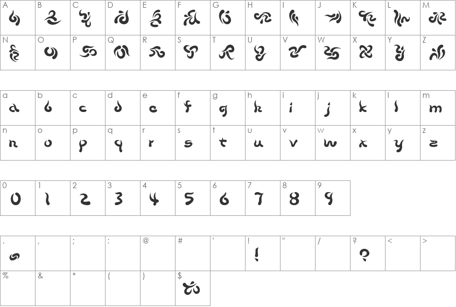Beech font character map preview