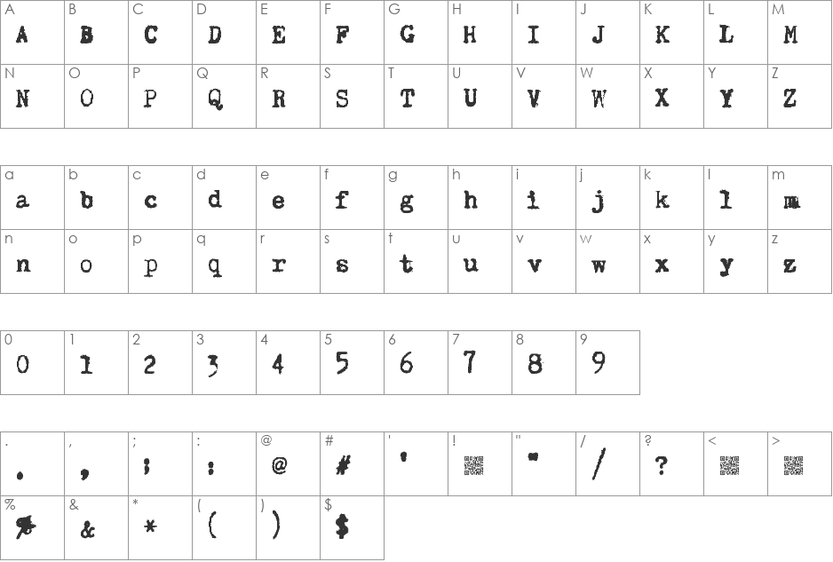 SuperKeys font character map preview