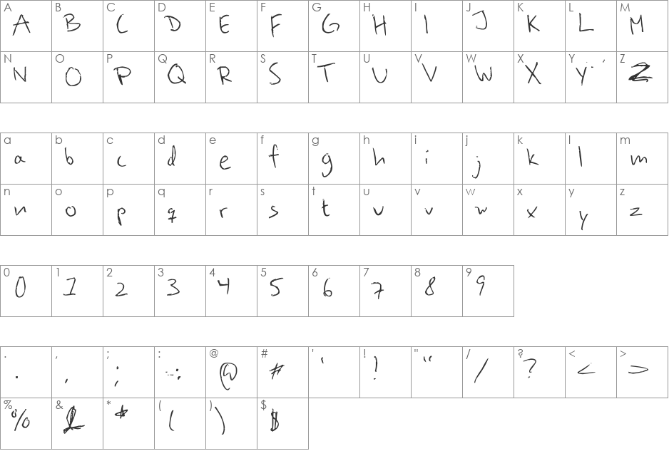 Beehives Are Sticky font character map preview