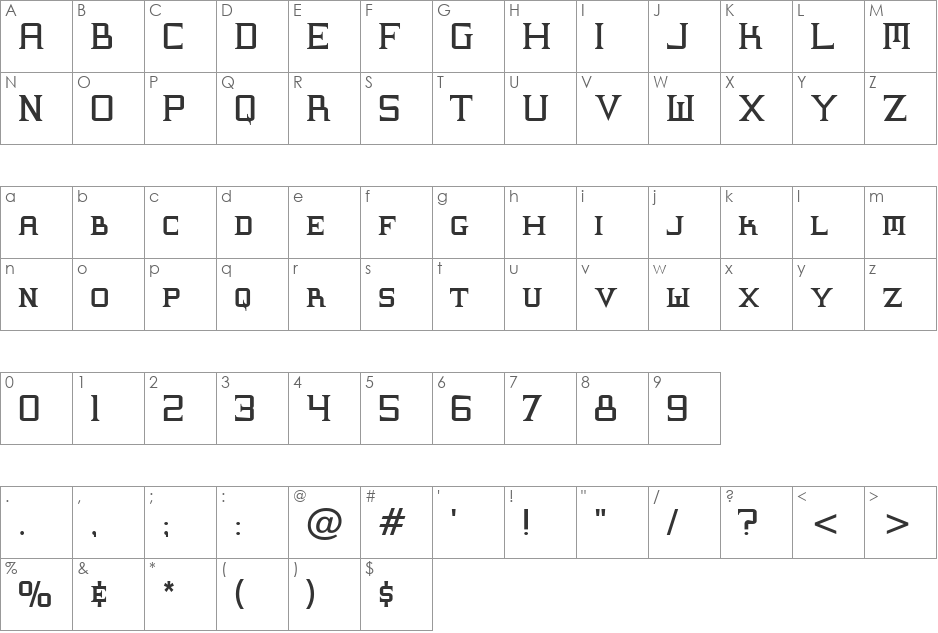 Supremaganda BTN font character map preview