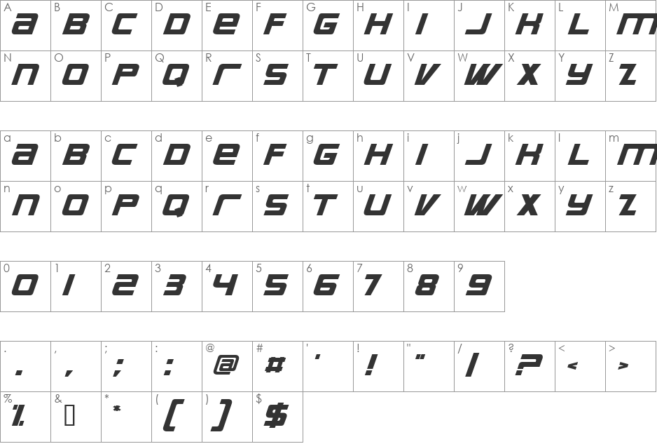 Supreme font character map preview