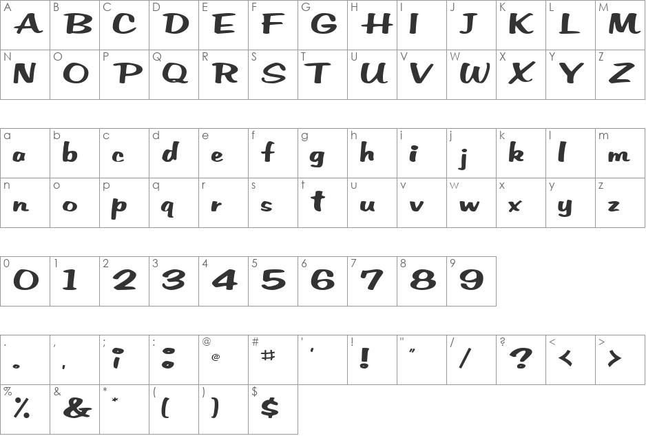 SurenoScriptSSK font character map preview