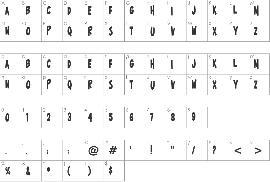 Surfer Shop BTN Cond font character map preview