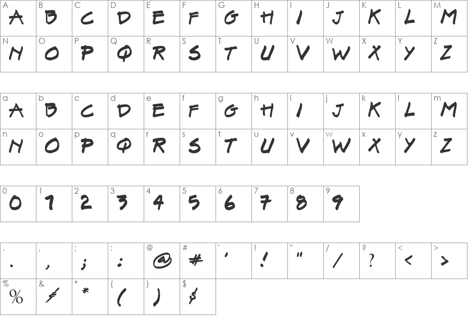 Suriel font character map preview