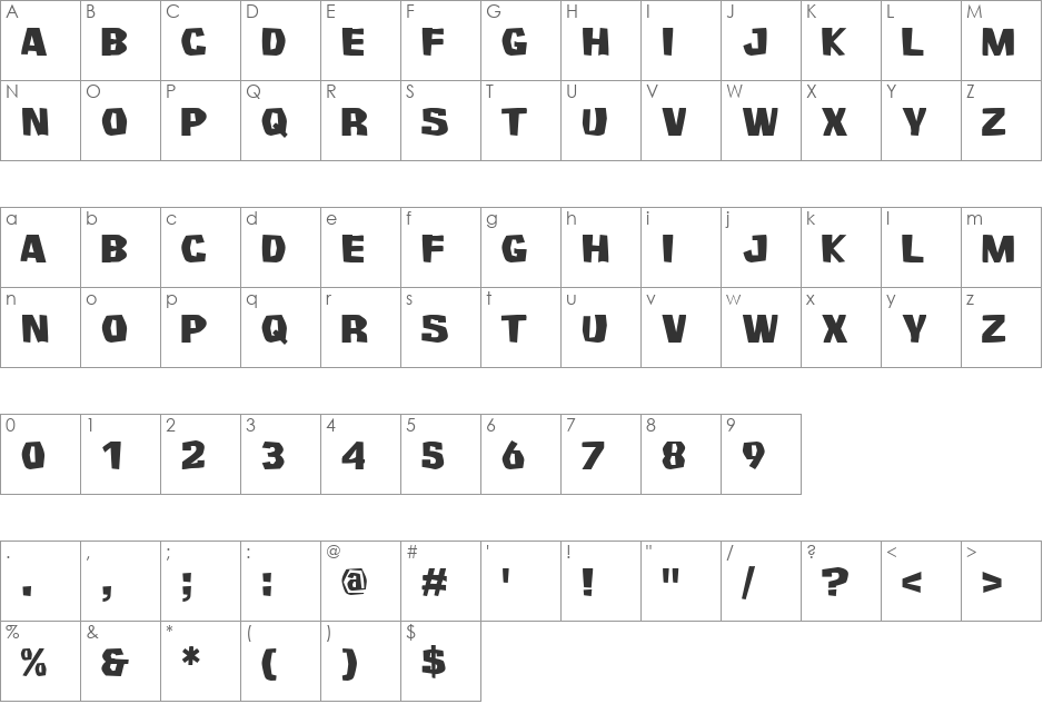 Survivant font character map preview