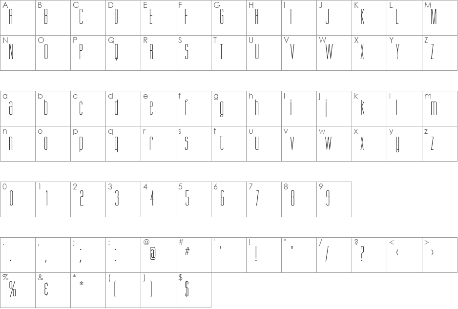 SuvaSSi font character map preview