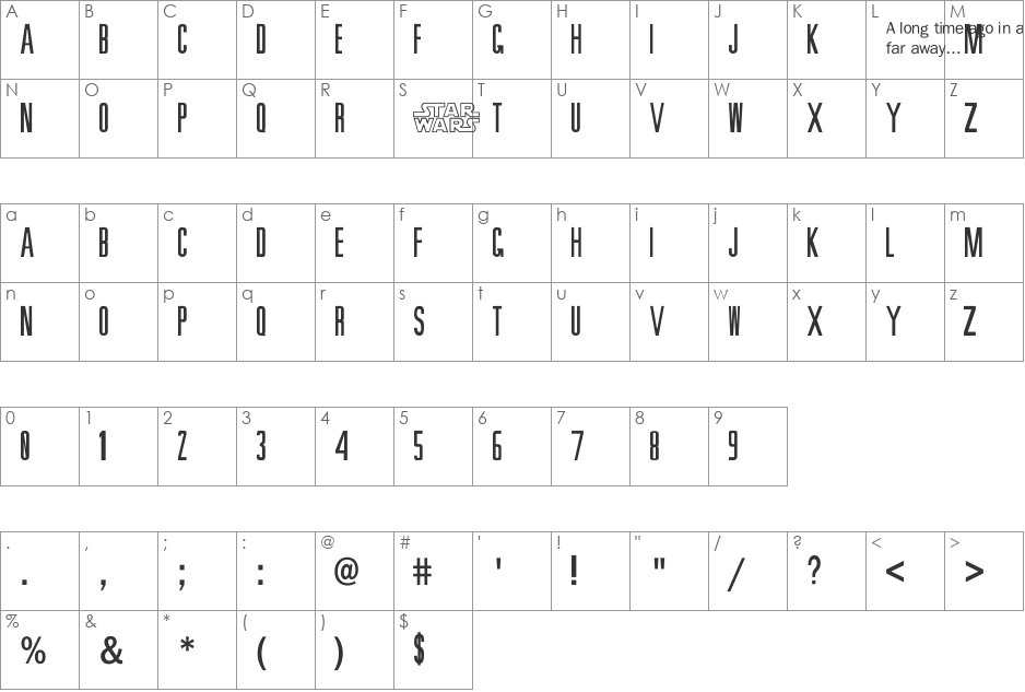 SW Crawl Title font character map preview