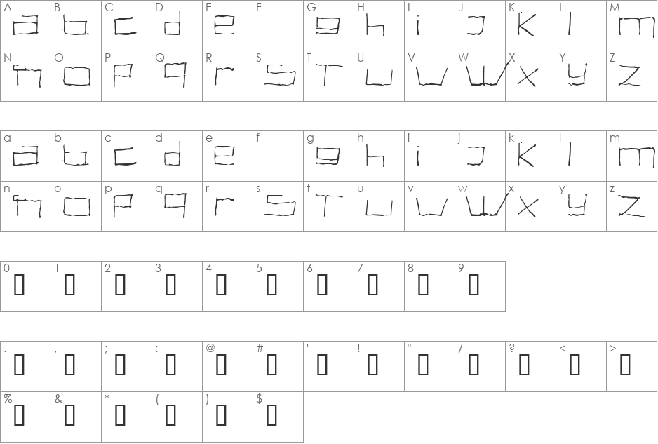 swallow font character map preview