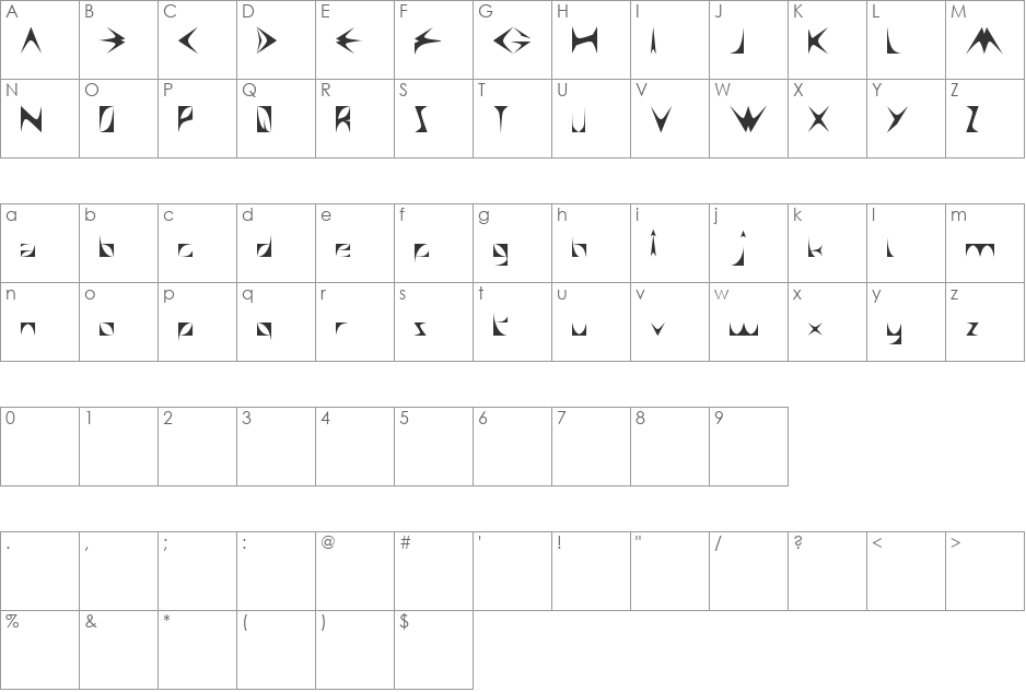 SWALLOW Sky Night font character map preview