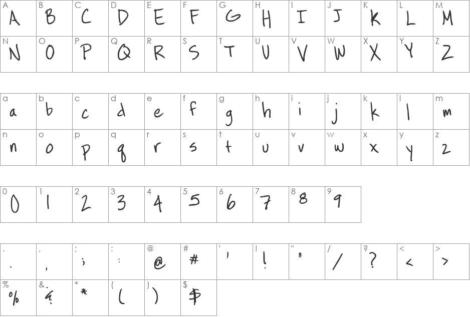 Bees Burts font character map preview