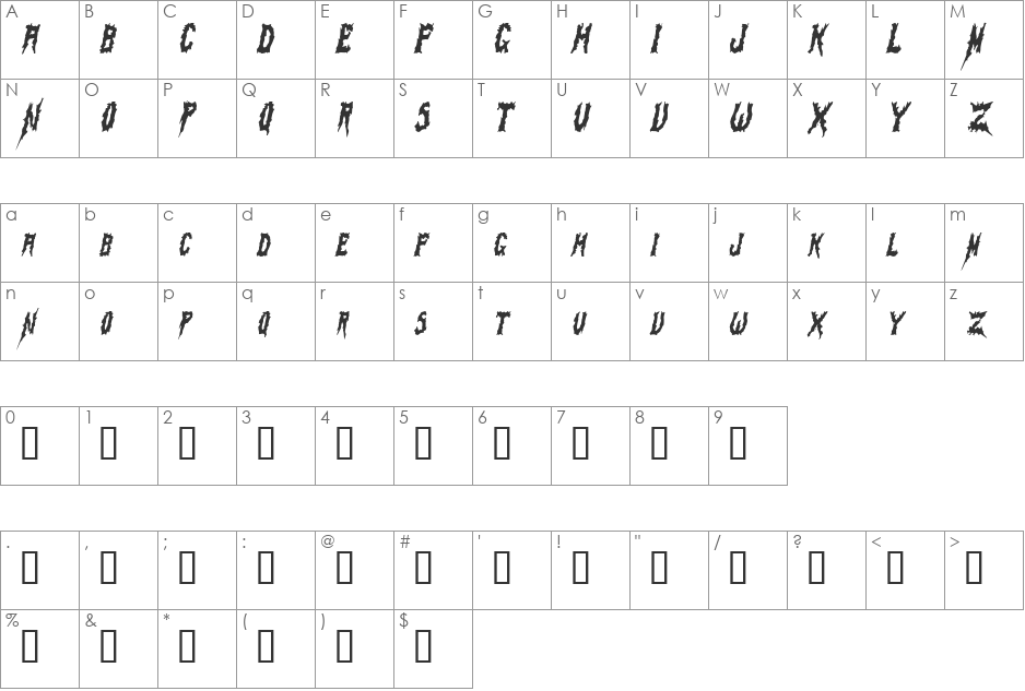 SwampTerrorCondensed font character map preview
