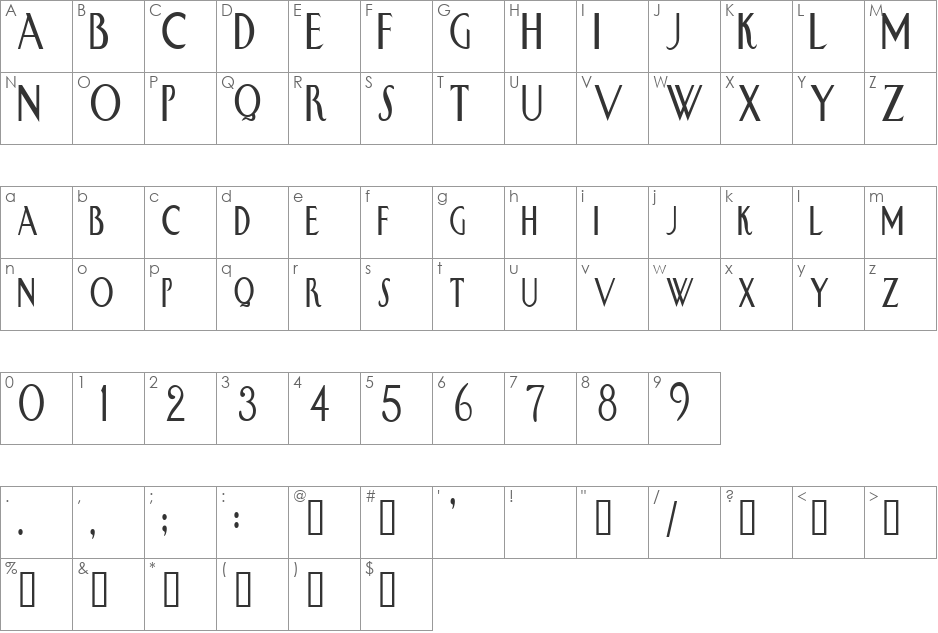 SwanCondensed font character map preview
