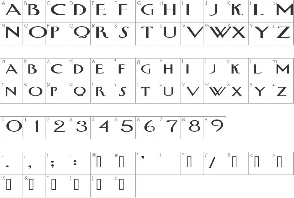 SwanExtended font character map preview