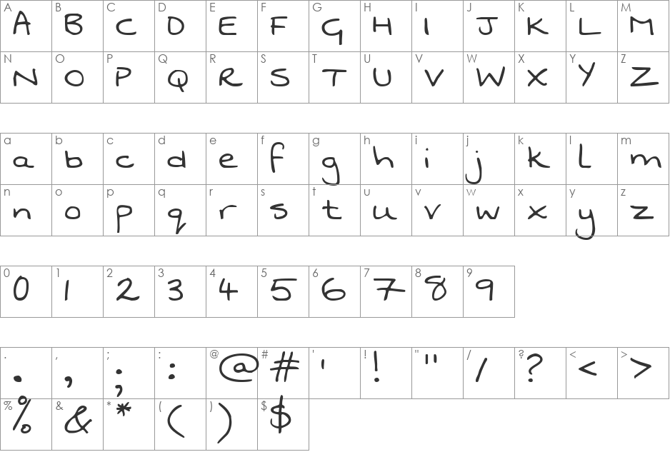 Swanky and Moo Moo font character map preview
